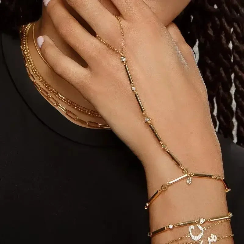 New Arrived Long Tassel With Slippy Bar Bling Round Oval Triangle CZ Setting Women Unique Bracelet Wrap One's Finger Jewelry