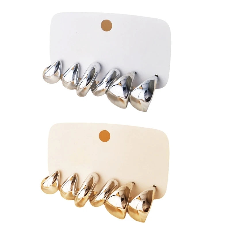 6 Pieces Water Drop Shaped Ear Rings Stylish C Shaped Charm Earrings for Daily Wear Fashionable Party Jewelry