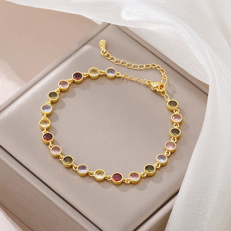 Colorful gemstone bracelet for women light luxury simple and High quality round bangles new in rose golden luster party jewelry
