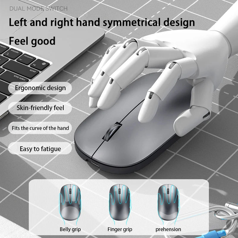 Bluetooth Wireless Mute Mouse Dual Mode Dpi Adjustable 2.4g Type-C Rechargeable Silent Ergonomic Office Mouse