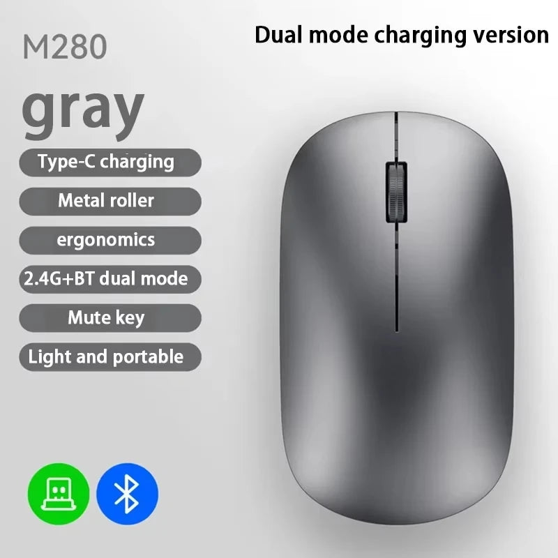 Bluetooth Wireless Mute Mouse Dual Mode Dpi Adjustable 2.4g Type-C Rechargeable Silent Ergonomic Office Mouse