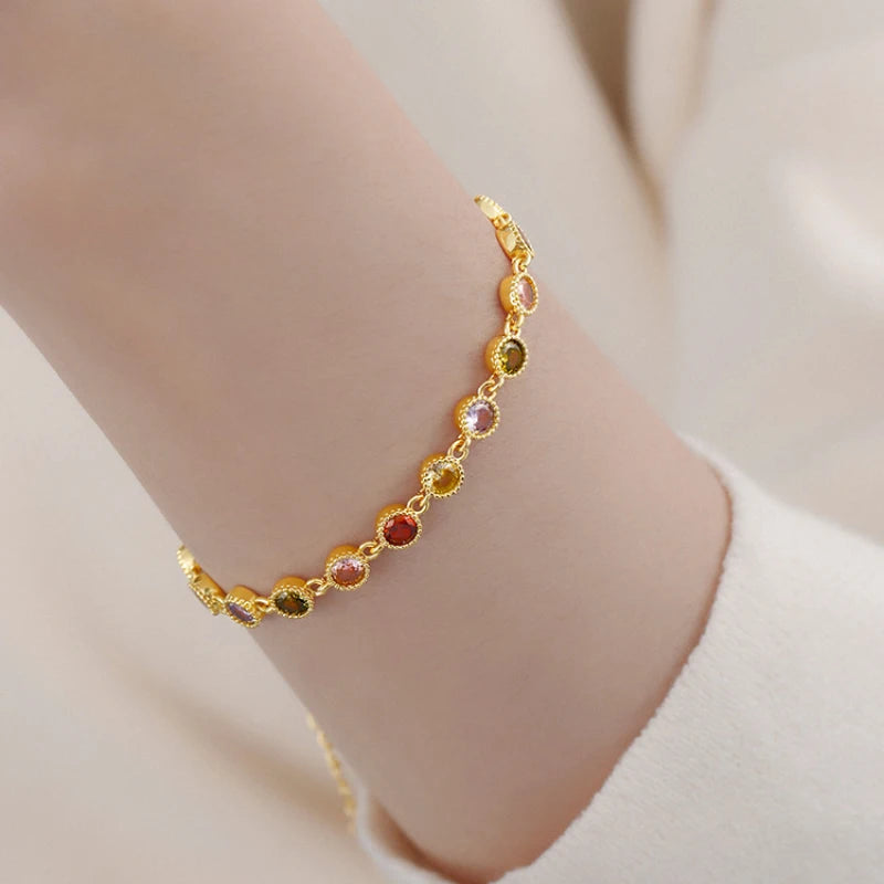 Colorful gemstone bracelet for women light luxury simple and High quality round bangles new in rose golden luster party jewelry