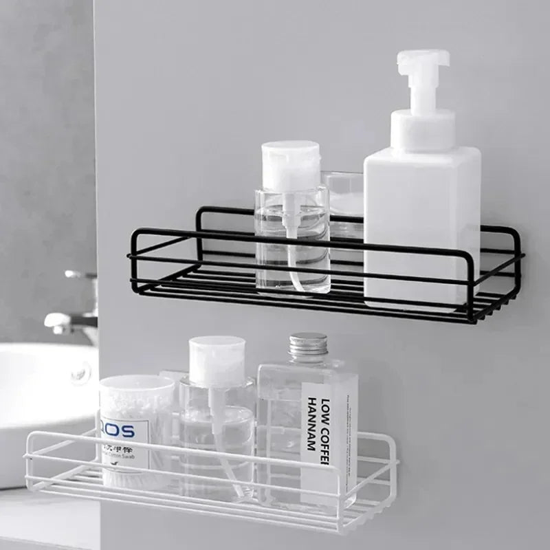Bathroom Corner Triangle Shelf  Wall Mounted Storage Shelves Shampoo Holder Cosmetic Rack Iron Shower Drain Basket Organizer