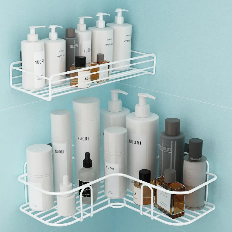 Bathroom Shelf Wall Mounted Corner Storage Shelves Shampoo Holder Iron Rack Shower Drain Basket Kitchen Accessories Organizer