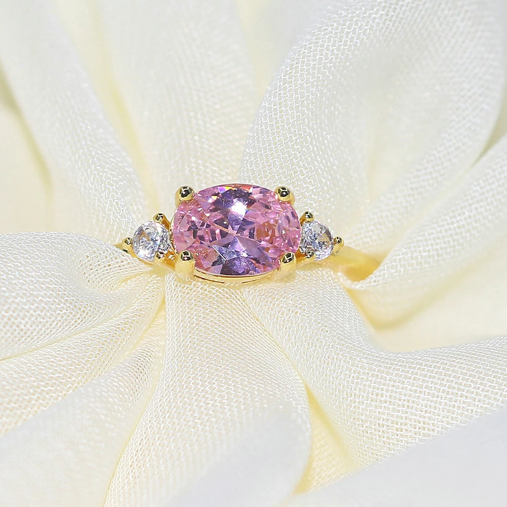 Wedding Rings For Women Simple Multicolor Oval Zircon Light Gold Color Wholesale Bride Jewelry Friendship Gift R865