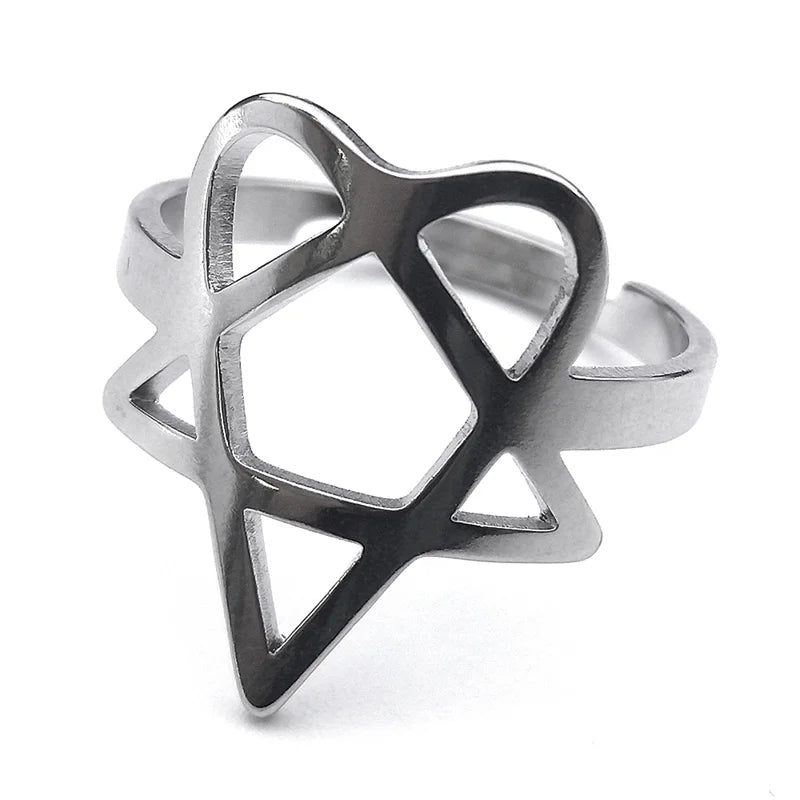 Heartagram Symbol of HIM Music Band Ring for Women Men Stainless Steel Hollow Heavy Metal Finger Rings Jewelry Gift RRRXXXS03