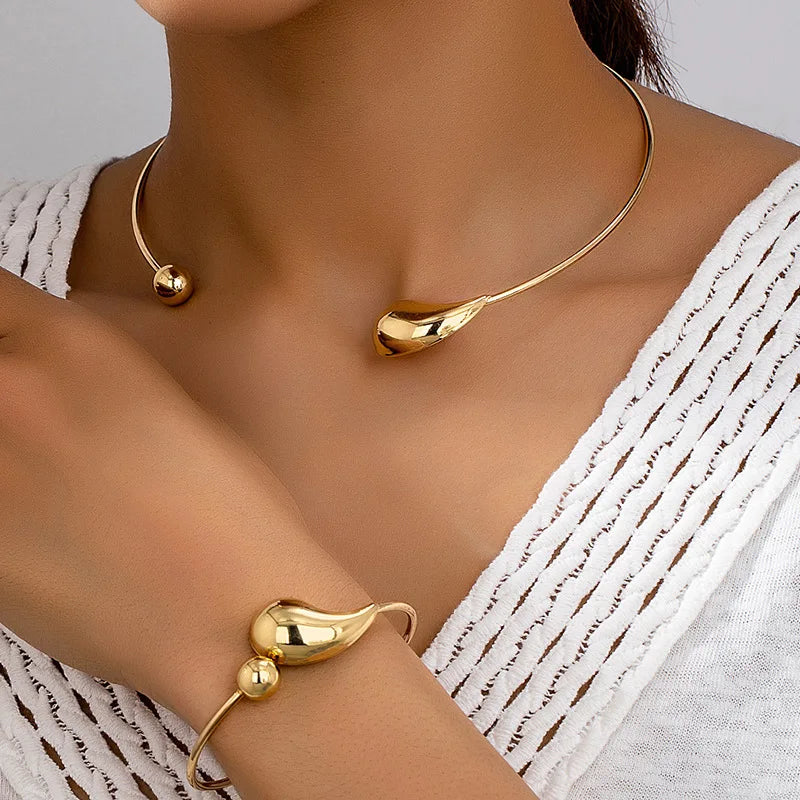 Bracelet Collar Set For Women Girls Simple Style Personality Big Water Droplets Holiday Party Gift OL Fashion Jewelry DS058