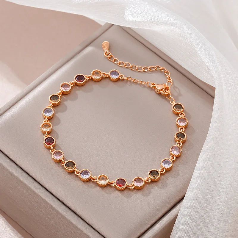 Colorful gemstone bracelet for women light luxury simple and High quality round bangles new in rose golden luster party jewelry