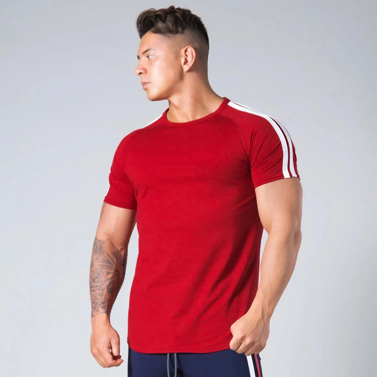 Gym Fitness Shirt Men Running Sport Skinny T-shirt Short Sleeve Cotton Tee Top Summer Male Bodybuilding Training Workout Apparel