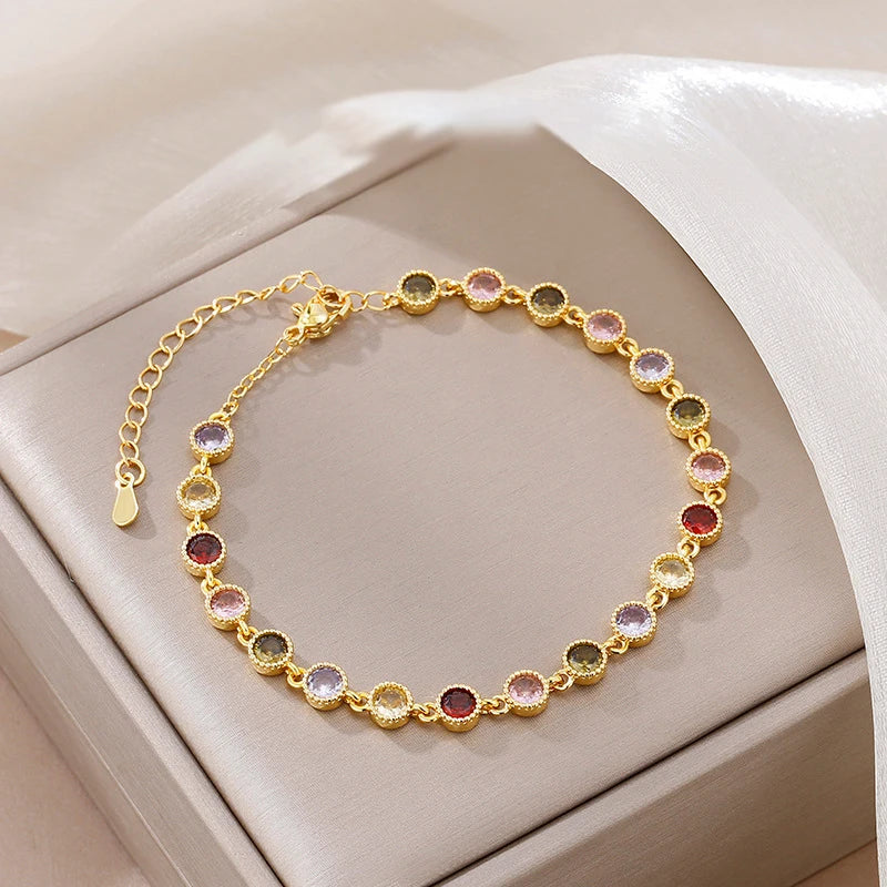 Colorful gemstone bracelet for women light luxury simple and High quality round bangles new in rose golden luster party jewelry