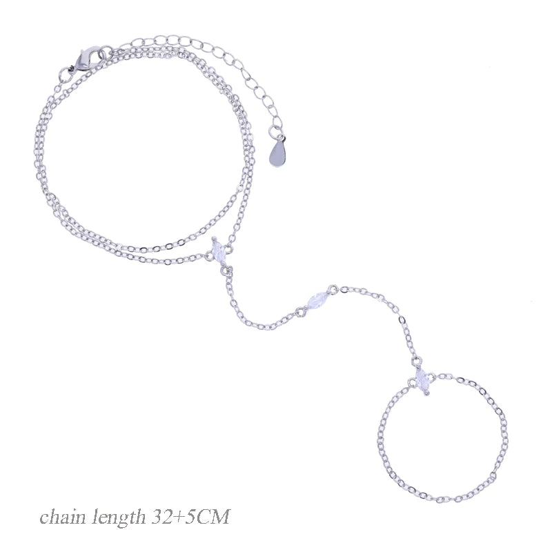 New Arrived Long Tassel With Slippy Bar Bling Round Oval Triangle CZ Setting Women Unique Bracelet Wrap One's Finger Jewelry