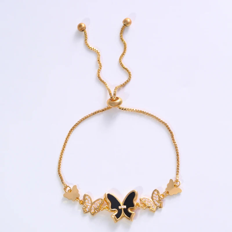 A delicate bracelet features multiple butterfly-shaped decorations set with zirconia, making it fashionable and versatile.